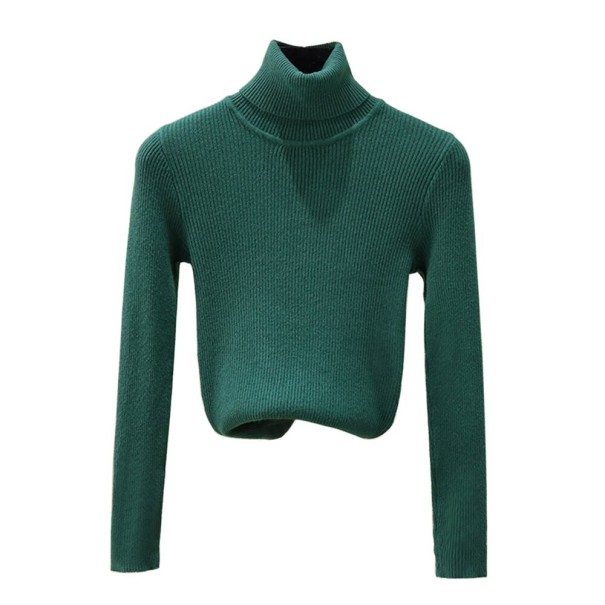 Jersey de cuello alto para mujer G278 verde oscuro