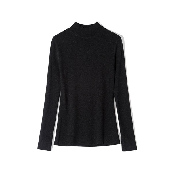 Jersey de cuello alto suave para mujer negro