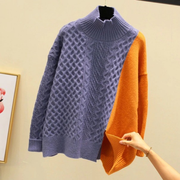 Jersey de punto combinado de cuello alto para mujer morado