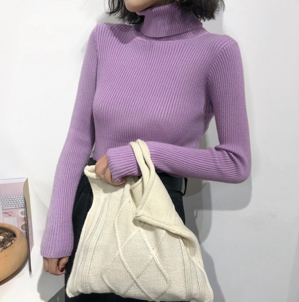 Jersey de punto de cuello alto para mujer G203 morado claro