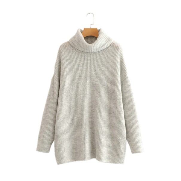 Jersey de punto de cuello alto para mujer G248 gris claro M