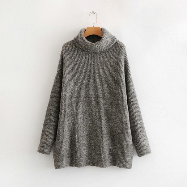 Jersey de punto de cuello alto para mujer G248 gris oscuro S