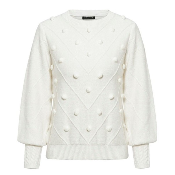 Jersey de punto para mujer con pompones G354 blanco S