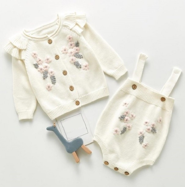 Jersey y body de punto para niña L1168 blanco 3-6 meses