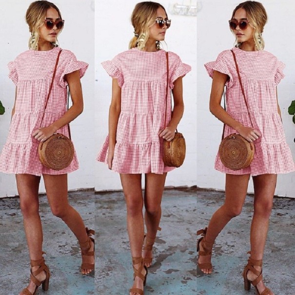 Jessica geruite minijurk roze L