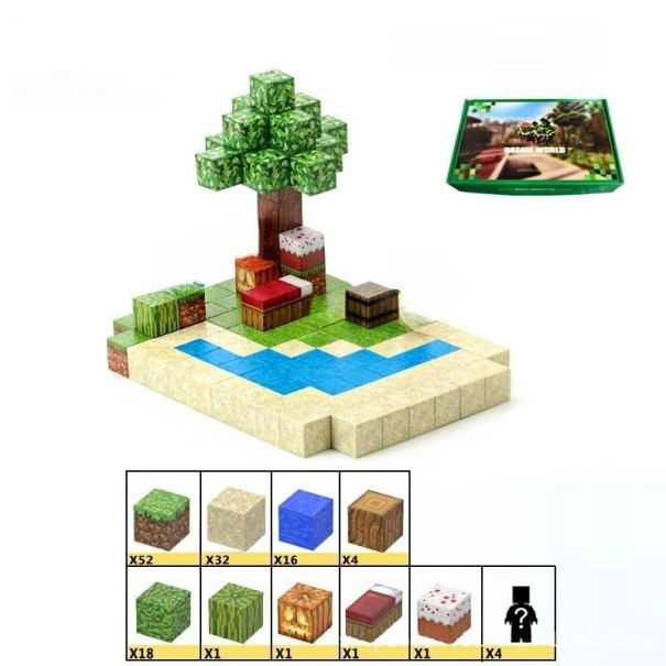 Jeu de construction magnétique 128 pièces avec boîte de rangement Thème plage 4 figurines Pièces magnétiques créatives Jeu de construction pour enfants 1