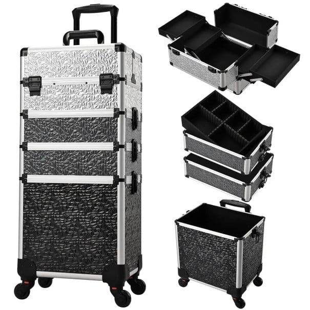 Jezdny kuferek do makijażu 4 w 1 na kółkach 34 x 25 x 76 cm Wodoodporny zamykany kuferek kosmetyczny PVC Profesjonalny organizer 1