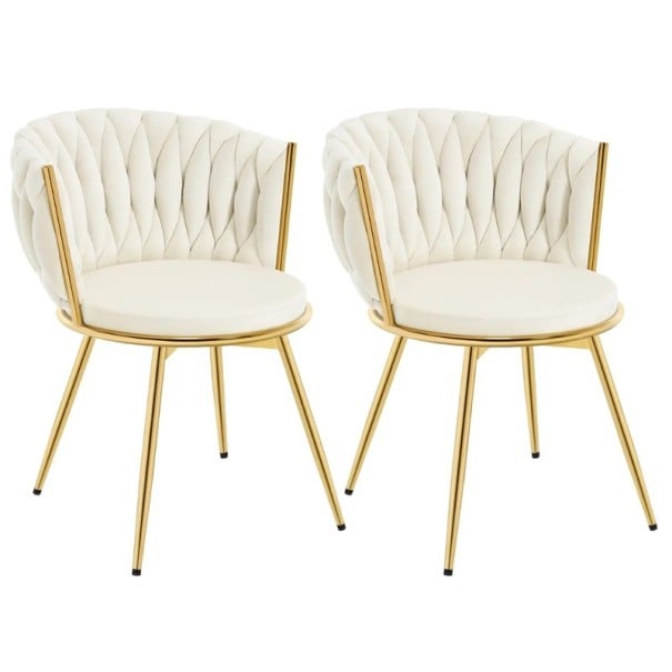 Jídelní židle s kovovými nohami Sada 2 kusů Pletené opěradlo a kulatý sedák 60,5 x 59,5 x 78 cm Nosnost 150 kg Do jídelny i ložnice béžova