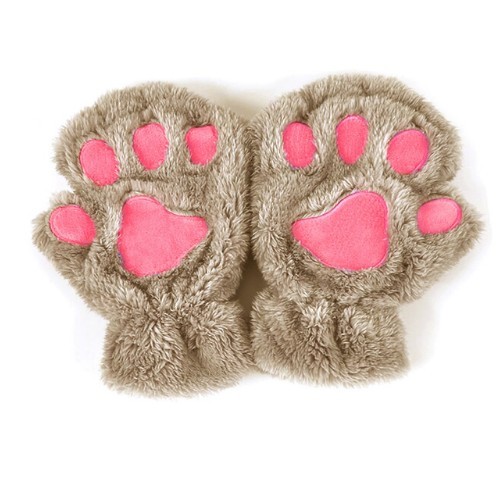 Jolies gants en peluche pour femmes sans doigts marron clair