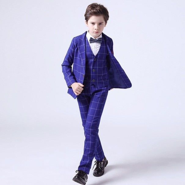 Jongens geruit pak met vest B1310 blauw 10 B