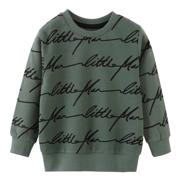 Jongens groene sweater met teksten en ronde hals en lange mouwen 7
