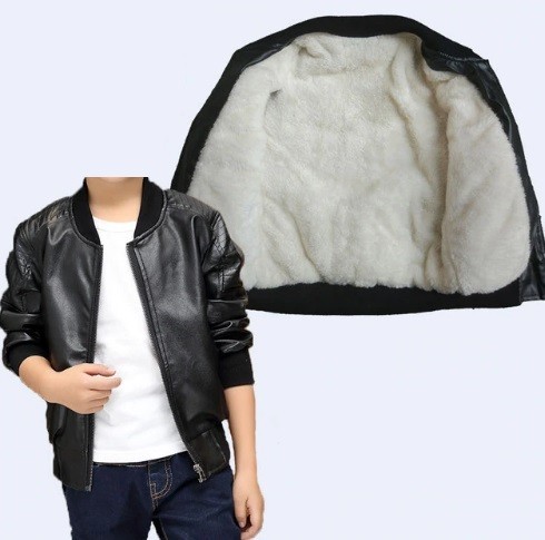 Jongens leren jas met bontrand J1315 zwart 10