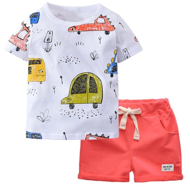 Jongens T-shirt en short L1599 lichtrood 7