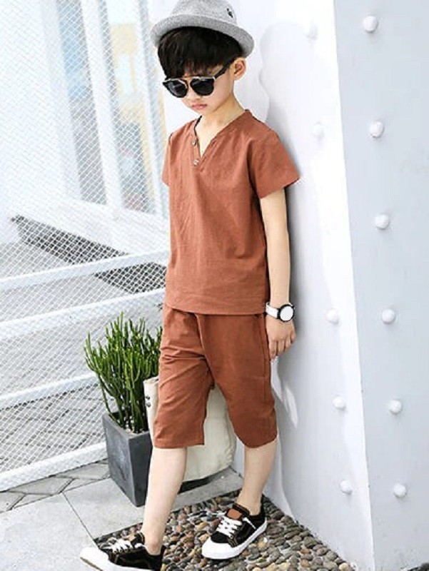 Jongens T-shirt en short L1601 bruin 8