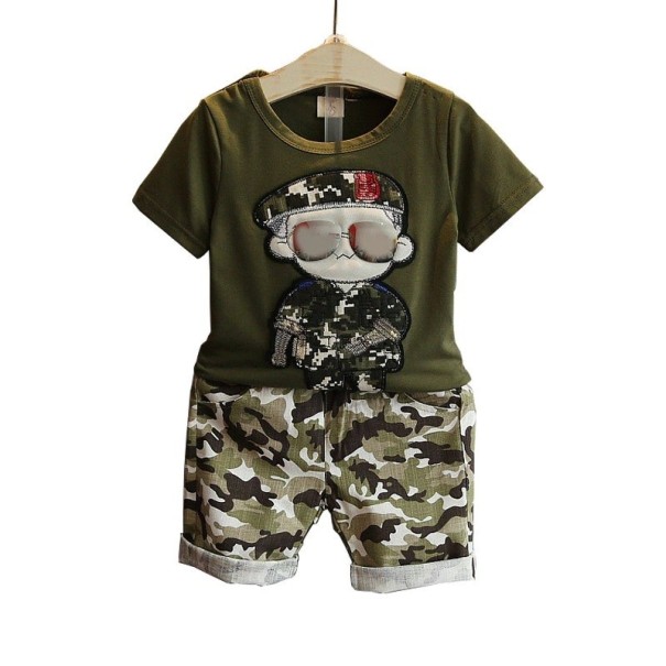 Jongens T-shirt en short L1655 legergroen 5