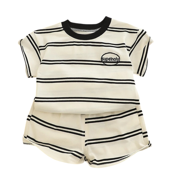 Jongens zomer set Zwart-wit gestreept polo t-shirt met korte mouwen en gestreepte shorts Ronde hals Stijlvolle set 9-12 maanden