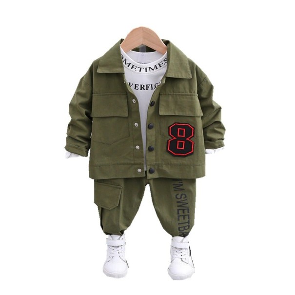 Jongensjas, t-shirt en broek legergroen 4