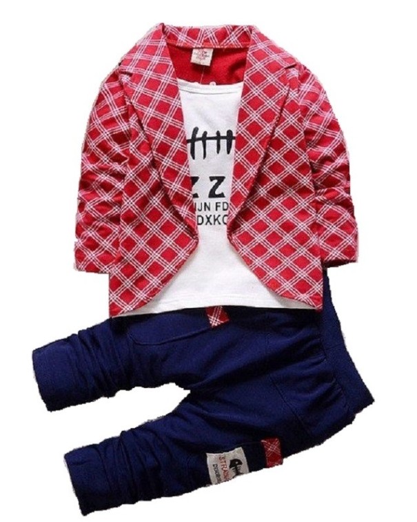 Jongensset - T-shirt met jas en broek J2539 rood 3