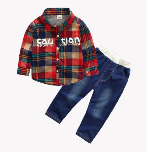 Jongensshirt en jeans L1596 rood 12-18 maanden