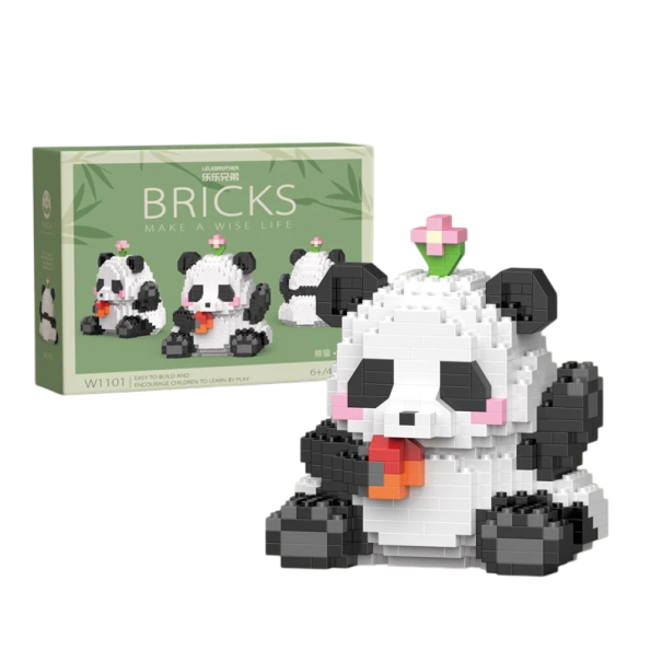 Jouet de construction pour enfants en forme de panda assis tenant une carotte, 469 pièces de puzzle, décoration et divertissement pour petits 1
