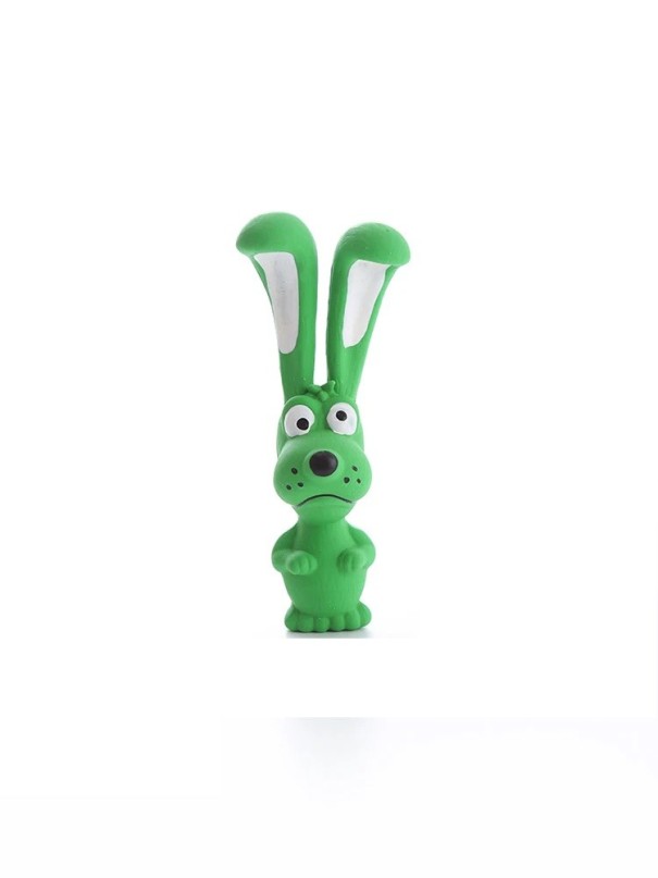 Jouet en caoutchouc pour chiens en forme de lapin orange 17 x 6 x 3 cm jouet à couineur résistant pour mâcher et jouer vert