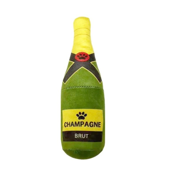 Jouet en peluche qui couine pour chiens 24 cm Jouet en forme de bouteille d'alcool Jouet en peluche doux avec son Jouet interactif pour chiens Champagne