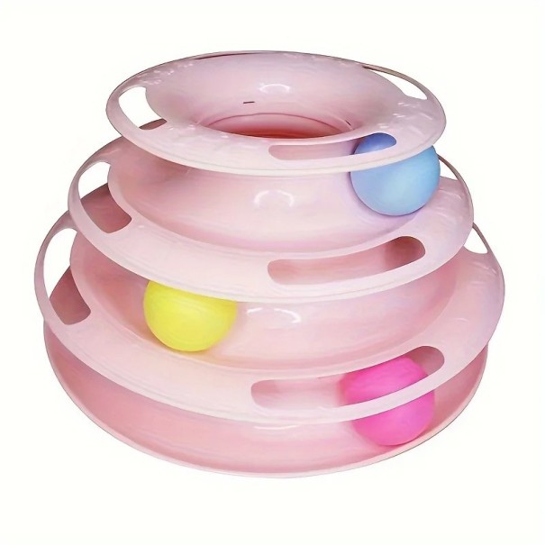 Jouet en plastique pour chats Piste de jeu éducative 25 x 13 cm Avec trois billes Divertissement stimulant pour chats actifs rose