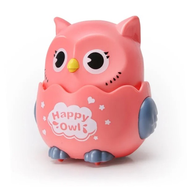 Jouet mécanique interactif coloré à remonter pour enfants, hibou joyeux, sans pile, avec mouvement d'inertie rose