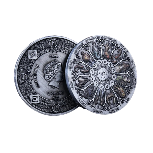 Jubileumsmynt med brittiska drottningen Elizabeth II. 4 cm silverpläterat metallmynt med stjärntecken och livets träd samlarobjekt brittiska årets mynt 2020
