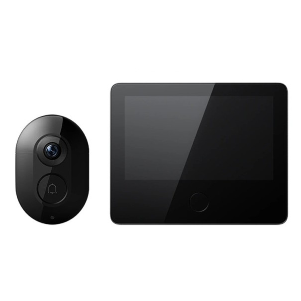Judas vidéo WiFi avec sonnette et caméra 3MP, angle de 180°, écran de 5", 8000 mAh, HDR et vision nocturne infrarouge, noir, pour portes d'entrée 1