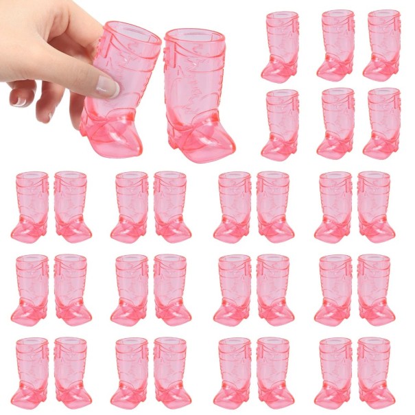 Juego de 10 copas de chupito Botas de vaquero 6,5 cm Mini vasos de plástico para celebración despedida de soltero decoración de fiesta rosa