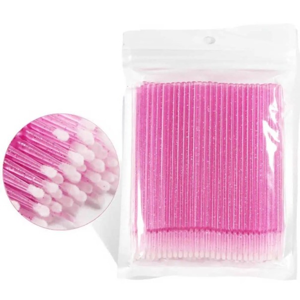 Juego de 100 pinceles desechables para micropestañas, aplicador de extensiones de pestañas rosa