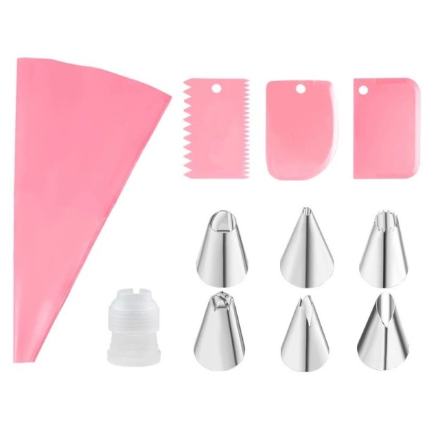 Juego de 11 herramientas de repostería para decorar pasteles Puntas bolsa espátulas acoplador utensilios de repostería para uso doméstico y profesional rosa
