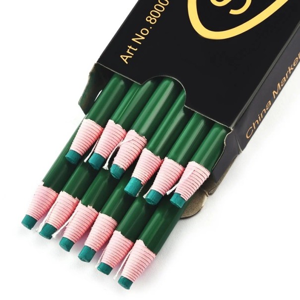 Juego de 12 lápices de tiza para costura de 170 x 8,5 mm, marcadores de tela borrables, para patchwork, costura, marcado, bricolaje, ropa, bordado y sastrería. verde