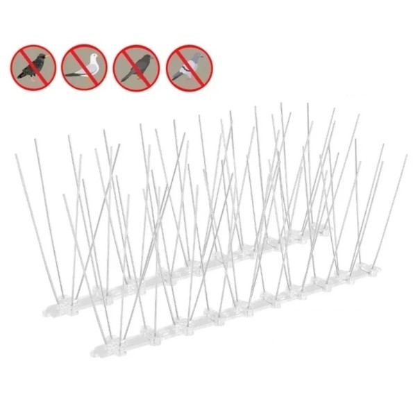 Juego de 12 pinchos antipájaros de acero inoxidable de 3 metros de largo con revestimiento UV para proteger techos, balcones y cornisas. 1