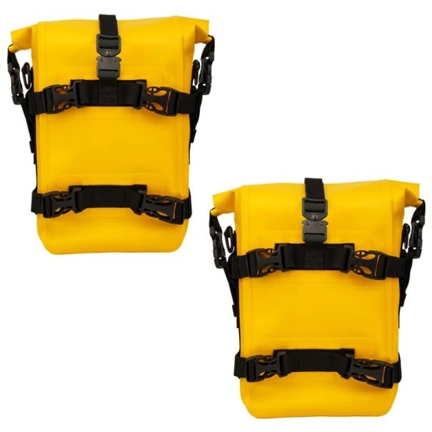 Juego de 2 bolsas para parachoques de motocicleta de 5-8L Bolsas laterales impermeables para marco fabricadas en PVC 500D con teflón amarillo