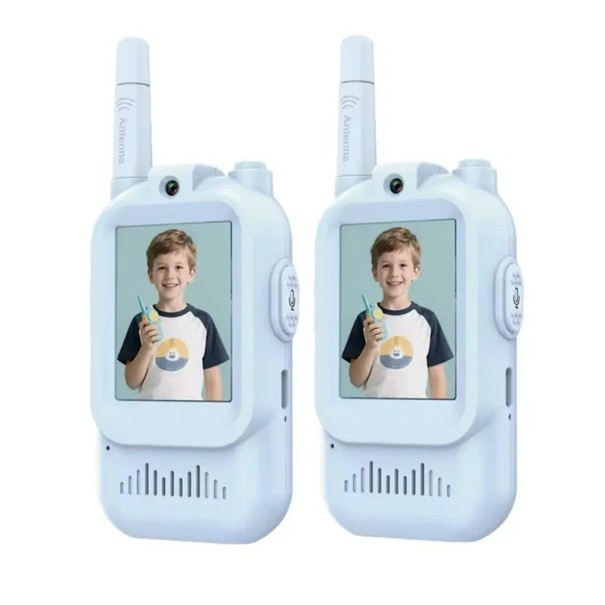 Juego de 2 emisores de video para niños Magecam con cámara y pantalla IPS de 2,0 pulgadas, cambio de voz, carga USB-C, material ABS para niños azul