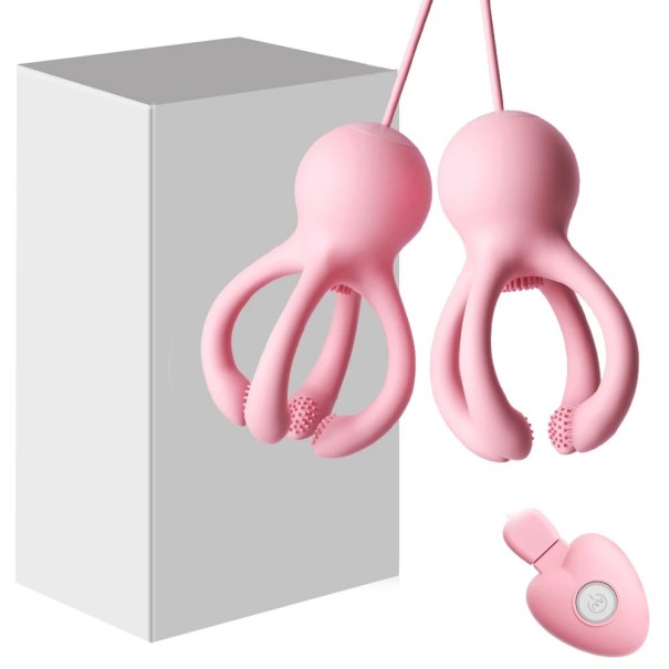 Juego de 2 herramientas de masaje vibratorias de silicona con 20 modos de vibración para pezones o punta del pene con control remoto Carga USB embalaje discreto 1