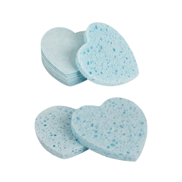 Juego de 20 esponjas faciales naturales con forma de corazón, discos limpiadores prensados, exfoliantes y reutilizables para el cuidado de la piel. azul