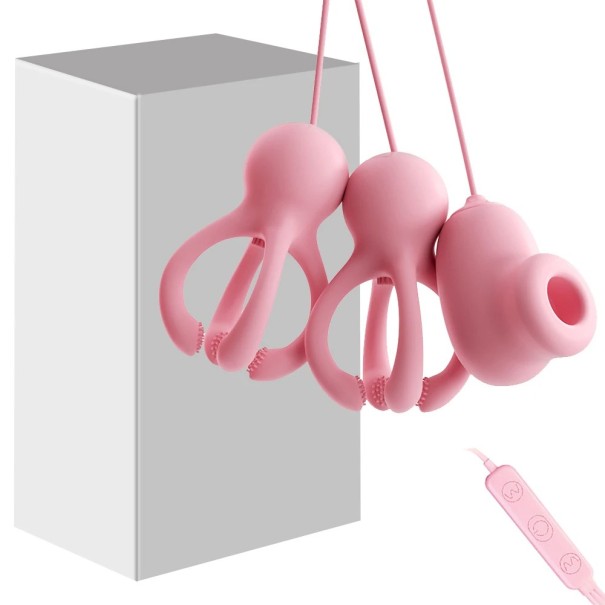 Juego de 3 herramientas de masaje de silicona con 20 modos de vibración y succión para pezones, clítoris o punta del pene. Carga USB. Embalaje discreto. 1