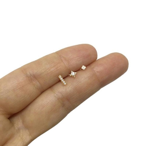 Juego de 3 pendientes de botón para mujer dorado