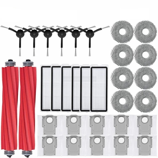 Juego de 30 piezas de accesorios para aspiradora robótica filtro HEPA paños de mopa cepillos laterales bolsas de polvo accesorios de silicona para mantenimiento negro