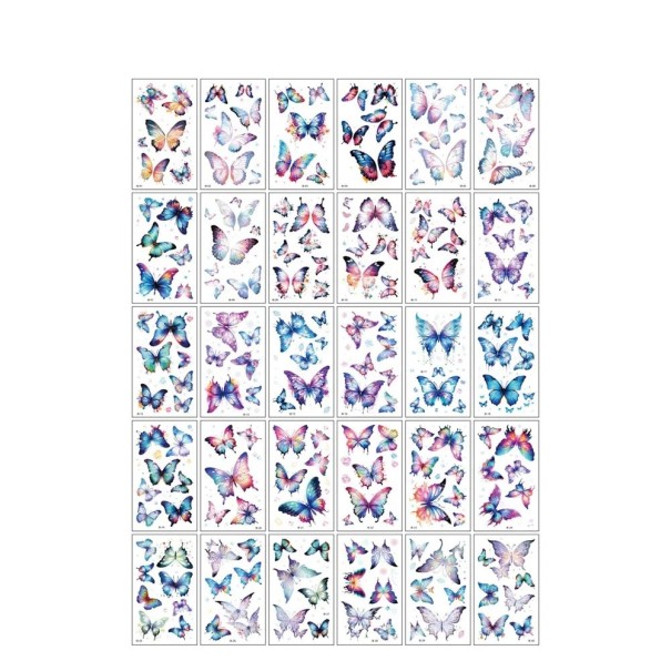 Juego de 30 unidades de tatuajes temporales 5,7 x 9,7 cm Mariposas de colores en estilo acuarela para decorar la piel y embellecer creativamente 1