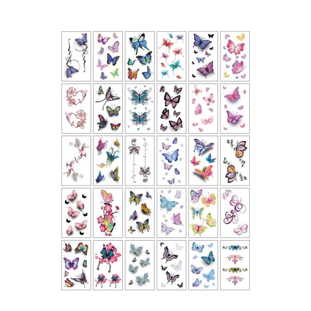 Juego de 30 unidades de tatuajes temporales 5,7 x 9,7 cm mariposas de colores flores ornamentos decoraciones para el cuerpo para fiestas festivales y fotos 1