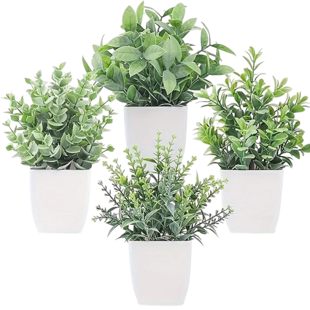 Juego de 4 flores artificiales en maceta, flores falsas surtidas, 18,24 × 11,94 cm, decoración del hogar, plantas artificiales, flores realistas 1