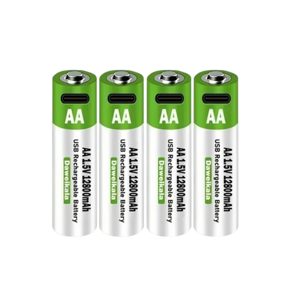 Juego de 4 pilas recargables USB AA de 1,5 V y 12800 mAh de iones de litio con cable tipo C para mandos, ratones, juguetes y otros dispositivos 1