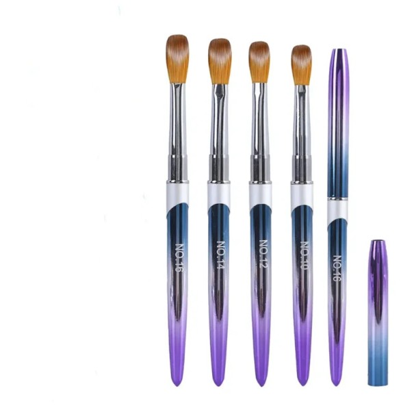 Juego de 4 pinceles cosméticos de 14 cm Pinceles para uñas acrílico gel y polvo Pinceles con tapa cerdas 5–7 x 16–24 mm Arte de uñas profesional 1