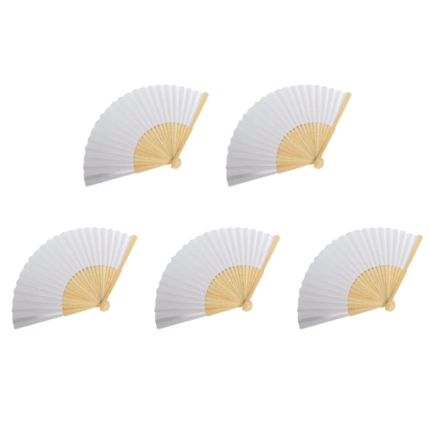 Juego de 5 abanicos de bambú 21 x 38 cm Abanico plegable blanco para decoración de bodas Modificaciones DIY Pintura en el abanico Accesorios hechos 1