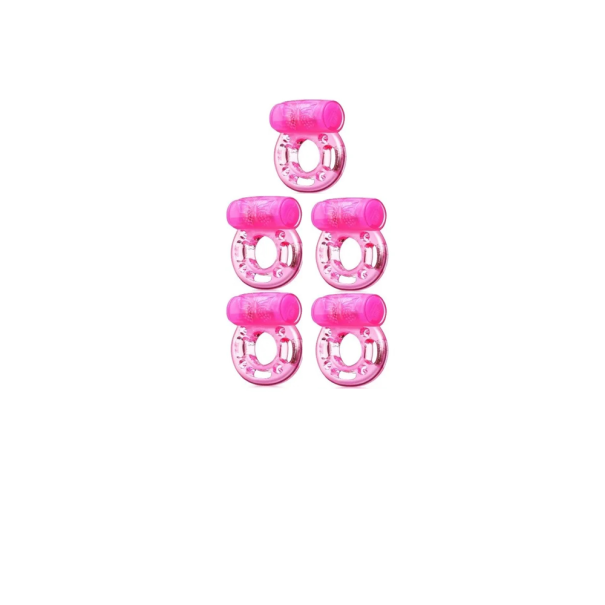 Juego de 5 anillos vibradores de silicona con textura suave, cartucho vibrador de 30 min, diseño flexible, 4,6 x 3,5 cm, embalaje discreto. 1