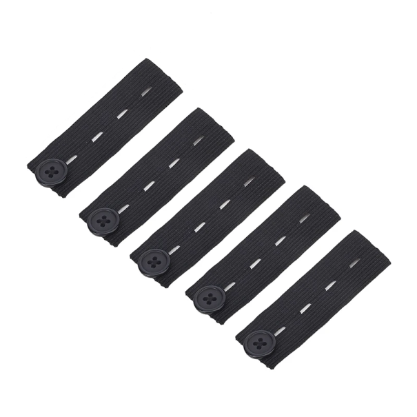 Juego de 5 extensores de cintura con botones, 8 x 2,5 cm, elásticos, para pantalones vaqueros, maternidad, poliéster y goma. negro